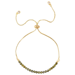 3mm natural green stone beaded bracelet with gold box chain and adjustable slider