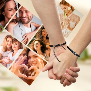 Pulseras trenzadas negras hechas a mano con letra A y corazón para parejas y amor