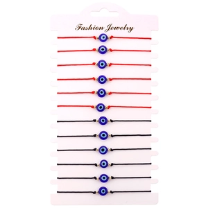 12-piece evil eye woven rope bracelet set featuring 6 red and 6 black cord designs