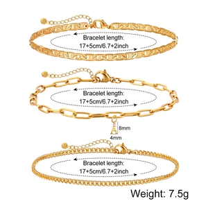 Ensemble de 3 bracelets dorés en acier inoxydable avec pendentif lettre A et chaînes