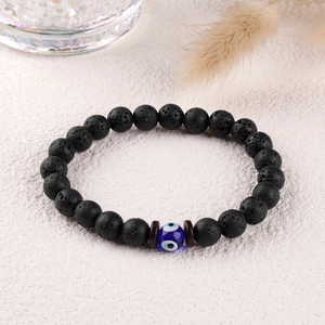 8mm lava stone beads bracelet with blue evil eye charm for women and men