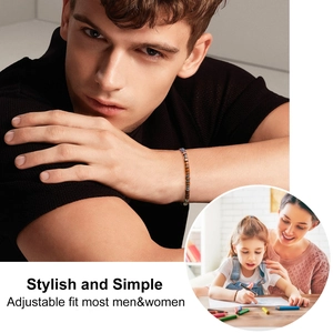 Adjustable Morse code beaded bracelet for men women and children shown in close-up