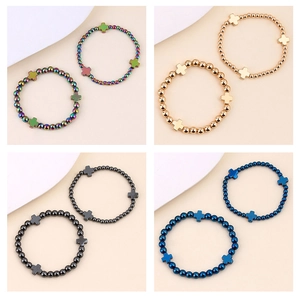 Bracciale di Perle in Ematite per Uomo Donna Ciondolo Croce Catena Elastica Set Gioielli per Coppia Accessorio in Stile Religioso Minimalista Regalo