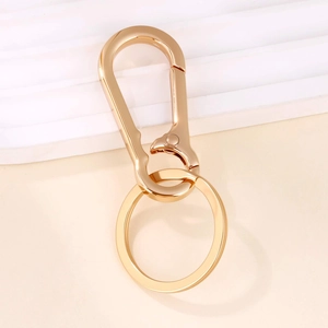 Polished gold metal keychain accessory with spring snap hook and flat keyring loop