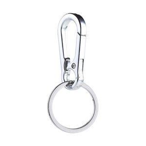 Polished silver metal carabiner keychain with spring-lock mechanism and key ring loop