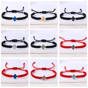 Handgewebtes Kreuz Armband Für Damen Herren Edelstahl Hämatit Verstellbares Seil Religiöser Mode Schmuck Geschenk