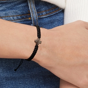 Handgewebtes schwarzes Kordelarmband mit einem Metallkreuz-Anhänger für Damen und Herren