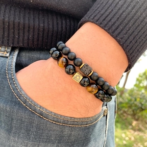 Natural Tiger Eye Black Agate Beaded Bracelet Zodiac Sign Copper Zircon Gold Plated Men Women Jewelry Gift