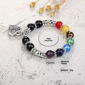 Detailed view of 10mm multi-color natural stone beads and heart pendant with high elasticity