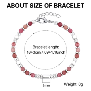 Detailed sizing guide for natural stone beaded bracelet with 8mm red and silver beads