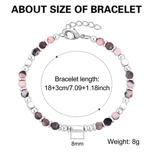 Detailed view of 8mm pink and black natural stone beads bracelet with lobster clasp