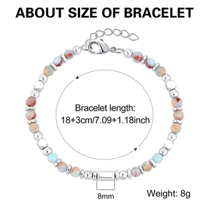 Detail showing 8mm natural stone beads and hexagonal metal spacers with size specs