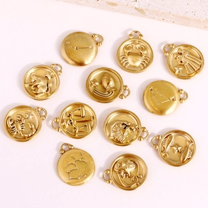 18k gold plated stainless steel 12 zodiac constellation pendants with a matte finish