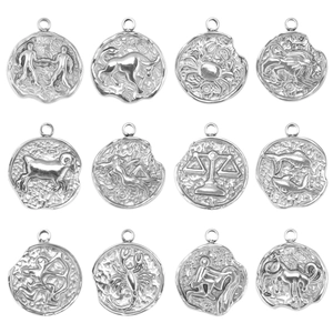 Pendentifs en Acier Inoxydable 12 Constellations du Zodiaque Pendentifs Vintage en Relief Pour la Fabrication de Bijoux DIY