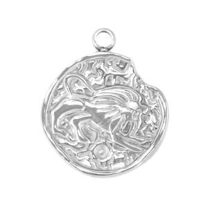 Pendentif zodiaque en acier inoxydable argenté avec relief vintage sur fond blanc pur
