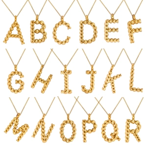 Collar de Inicial de Acero Inoxidable Chapado en Oro de 18K para Mujer Collar con Colgante de Alfabeto con Textura de Cuerda Retorcida Joyería Impermeable Regalo