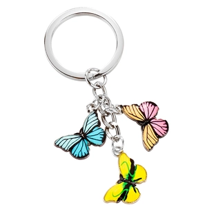 Colorful butterfly metal keychain with three alloy charms for bags and gifts