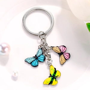 Cute butterfly keychain with colorful zinc alloy pendants and silver metal ring