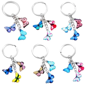 Fashion Alloy Colorful Butterfly Charm Keychain With Multiple Butterfly Pendants Drip Oil Enamel Keyring Bag Pendant For Women