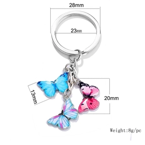 Cute butterfly keychain with colorful enamel pendants and silver ring for bags and gifts