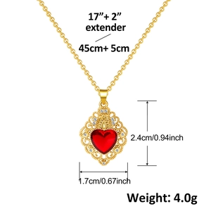 Dettagli delle dimensioni della collana con pendente a cuore d'oro vintage con pietra rossa