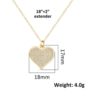Detailed dimensions of gold heart pendant necklace with 18mm width and 18 inch chain