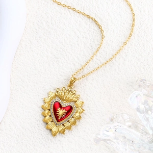 Collana cuore placcata in oro con smalto rosso e zirconi brillanti per donna