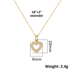 Detail view of heart pendant necklace with 18+2 inch extender and 10mm stone setting