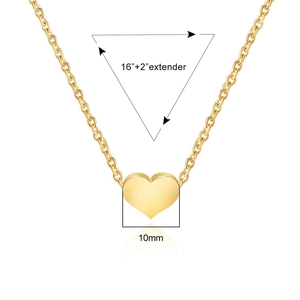 Golden heart necklace details showing 10mm pendant and 16+2 inch adjustable chain