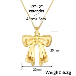 Elegant gold bow pendant necklace for women with minimalist mirror finish and thin O-chain