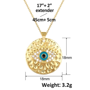 18k gold plated evil eye pendant necklace with measurements and product dimensions