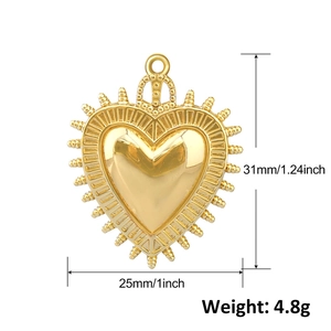 3D gold plated heart pendant charm with radial beaded edge and necklace bail for DIY