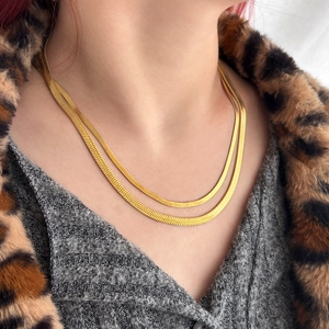 Minimalistische doppellagige flache Gold-Schlangenkette Halskette für Damen und Herren