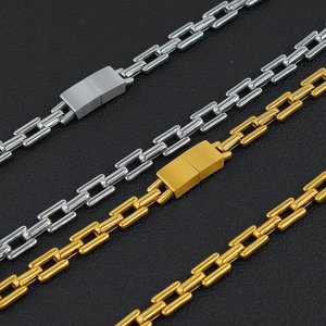 Chunky stainless steel square link chain necklace in gold and silver finish