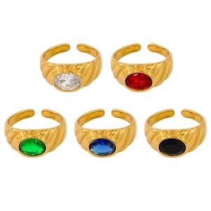 18K vergoldete Titanringe mit ovalen bunten Zirkonen und Spiralband-Textur für Damen