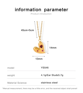 Especificaciones de tamaño del collar con colgante de corazón y cadena de acero 45+5cm