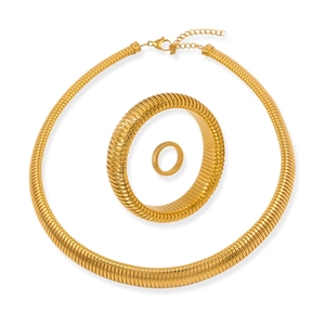 Minimalist Stainless Steel Jewelry Set For Women Gold Silver Plated Tubogas Spiral Snake Ring Bracelet Choker Necklace