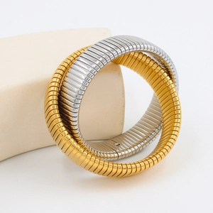 Bracciali flessibili Tubogas bicolore in acciaio inossidabile oro e argento lucido