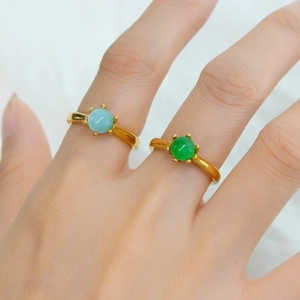 Vintage Royal Style Stainless Steel Gold Plated Ring Emerald Green Sapphire Blue Round Gemstone Fashion Jewelry For Women