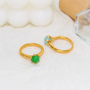 Minimalist 18K gold plated stainless steel rings with green and blue gemstone inlays