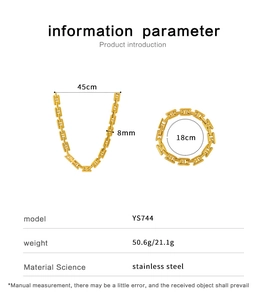 Especificaciones de tamaño del conjunto de collar y pulsera con eslabones tipo H