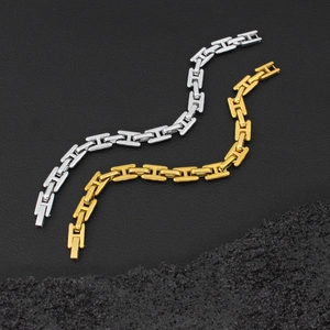 Set de pulseras de cadena con eslabones H en acero inoxidable oro de 18K y plata
