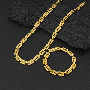 Juego de joyas de cadena de eslabones H estilo hip hop en acero de titanio chapado en oro 18K