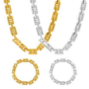 Conjunto de collar y pulsera de cadena con eslabones H de acero titanio oro y plata