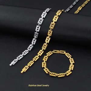 Conjunto de Joyas Minimalista de Acero Inoxidable con Eslabón H para Mujer Collar Y Pulsera Pulido Estilo Industrial Pesado