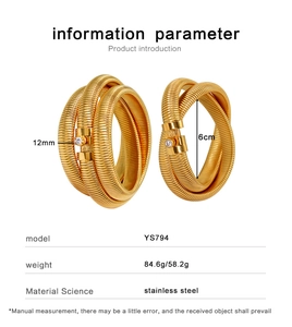 Macro detail of a 12mm wide golden spiral stainless steel bangle with a zircon stone inlay