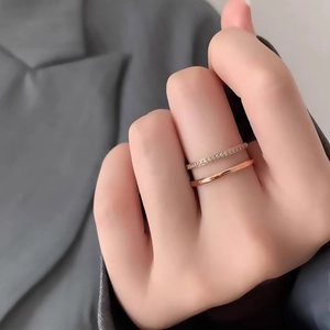 Minimalist double layer rose gold titanium ring set with sparkling zircon for women