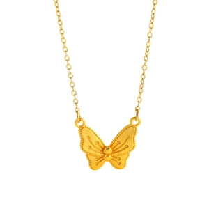 Elegant gold butterfly pendant necklace in brushed titanium steel for women's daily wear