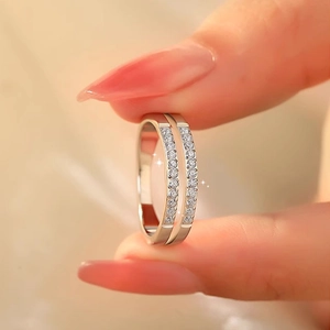 Elegant double-layered titanium steel ring with sparkling pavé cubic zirconia for women