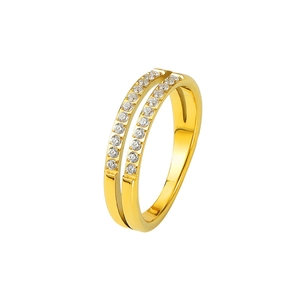 Minimalist double layer titanium steel ring with micro-pave crystals in gold finish